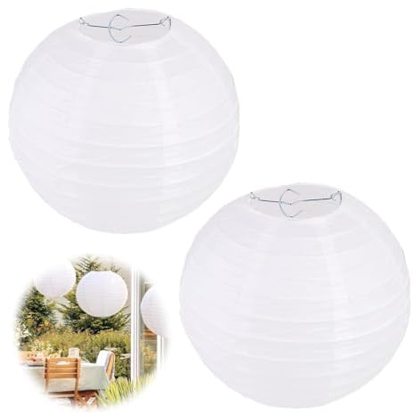 2 stück Papierlampenschirm Rund, Lampions Weiß für Kreative Diy-Projekte und Party Garten Hochzeit Dekoration (20 cm, 8")