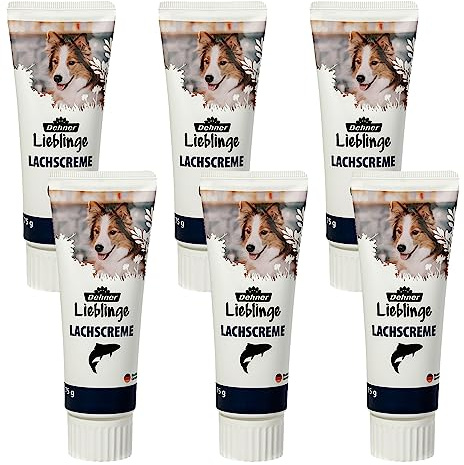 Dehner Lieblinge Hundesnack, Leckerli Creme zuckerfrei, Lebensmittelqualität, Lachs, in Tube, 6 x 75 g (450 g)