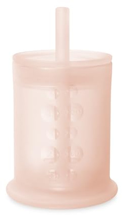 olababy Clear View Silikon-Trainingsbecher mit Strohhalm-Deckel | Schnabeltrainer für Kleinkinder ab 12 Monaten | unzerbrechliche Wasser-Trinkbecher für Kinder ab 2 Jahren (Coral, 5oz)