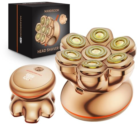 Glatzen Rasierer Herren,MAXGROOM 7D Glatzenrasierer, Wasserdichter Kopfrasierer Glatze,Magnetische Kopf Rasierer Herren,Wiederaufladbar Typ-c Head Shaver Men,Leicht zu Reinigen (Gold)