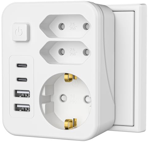 Glovios Doppelstecker für Steckdose mit 4 USB, 7 in 1 Steckdosenleiste 3 Fach Mehrfachsteckdose mit Schalter 3680W 16A Steckdosenadapter, Mehrfachstecker USB C Steckdosenverteiler für Büro Hause
