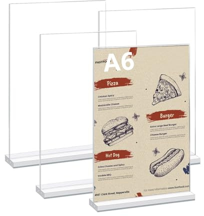 LiuHancsqd 4 Stk A6 Aufsteller A6 Acryl Tischaufsteller, Klar T-Ständer Werbeaufsteller Ständer Hochformat beidseitige, für Restaurants Café Ausstellungen Büros Präsentation Menükartenhalter