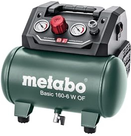 Metabo Kompressor Basic 160-6 W OF – 601501000 – Kompressor mit leistungsstarkem Motor und 6 l Kesselgröße – 1,5 m Kabellänge