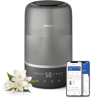 Philips Smart Humidifier - kompakt und dennoch leistungsstark mit himmelhohem Nebel, Aromatherapie, leise mit Schlaffunktion und Nachtlicht, für (Schlaf-) Räume bis zu 41m² (HU1510/03)