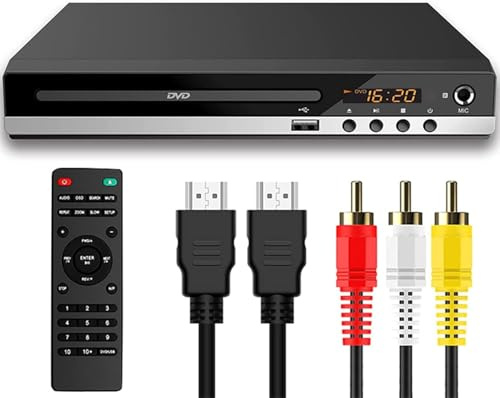 DVD Player für Fernseher, Mini CD/DVD Player, Regionen Free mit 1080P HDMI-Anschluss/AV-Ausgang, Dolby Digital, USB-Anschluss