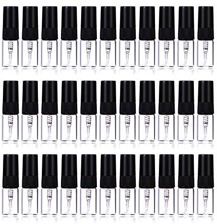 Enslz Parfümzerstäuber, nachfüllbar, Mini, Leer, Reise, transparent, nachfüllbar, Glasflaschen, 30 Stück (2 ml, schwarz)
