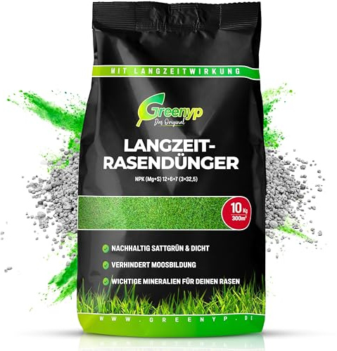 Greenyp Kompakt Langzeit Rasendünger Frühjahr I 20kg für 600m² I mit Langzeitwirkung & Depotwirkung für Frühjahr bis Spätsommer I verhindert Moosbildung I NPK Dünger Rasen Dünger
