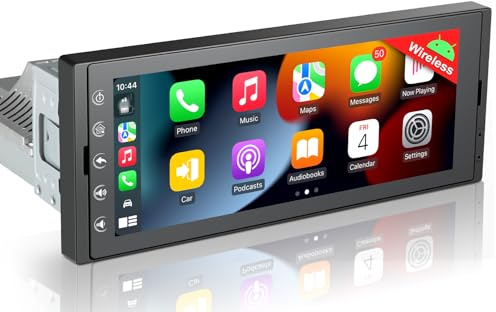 Android Autoradio mit Bildschirm 1 Din Auto Radio Display 6,9 Zoll Kompatibel Wireless Carplay und Android Auto mit Bluetooth Navi WiFi, Google Play, FM/AM/RDS Radio, USB, SWC