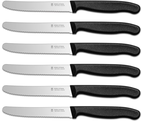 targzier Frühstücksmesser 6 Stück,Hochwertige Edelstahl Tafelmesser,Langlebiges Brötchenmesser,Kunststoffgriff Tomatenmesser Wellenschlif,Schwarzes Brotzeitmesser,Scharfe Messer&Spülmaschinenfest