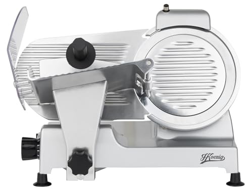 H.Koenig Elektrische Aufschnittmaschine MSX220, professionell, präzise, Schnittstärke 0-12 mm, italienische Klinge 20 cm, eingebauter Schärfer, breite Platte, 282 rpm