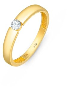 Amberta Damen Hochzeit Ringe aus 925 Sterlingsilber | Solitär Verlobungsring | Zirkonia Ring Silber 925: GoldRing Grösse 64
