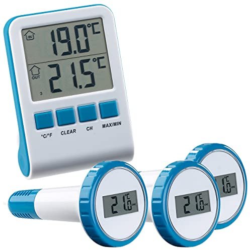 infactory Funkthermometer Pool: 3 digitale Teich- und Poolthermometer mit LCD-Funk-Empfänger, IPX8 (Elektronische Poolthermometer, Teich und Pool-Thermometer, Messer)