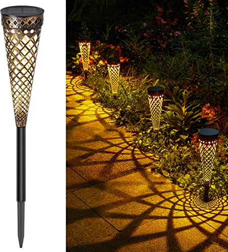 GEARLTIE Solarlampen für Außen Garten 4 Stück, 800 mAh Solar Gartenleuchten mit Warm/Weißem LED, IP65 Wetterfest Solarleuchten Garten aus Metall, Gartendeko für Draußen Weg Outdoor FT (Style B)