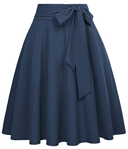 Belle Poque Damen Midi Röck 50er Knielang Rock mit Gürtel