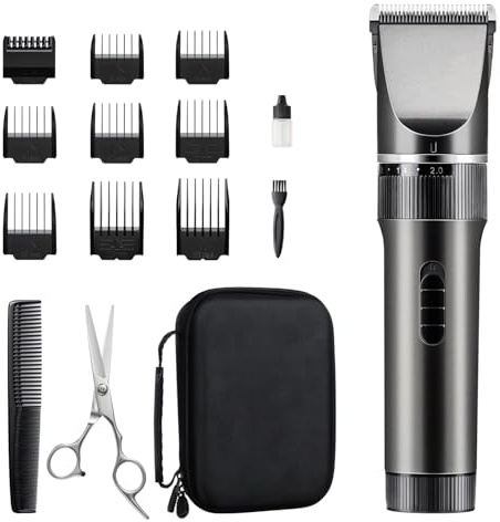 Haarschneidemaschine Profi Haarschneider Leiser Motor Selbstschärfende Titanium Keramik klingen Langhaarschneider Akku Kabellose 2000mAh Batterie Haartrimmer Set für Familien