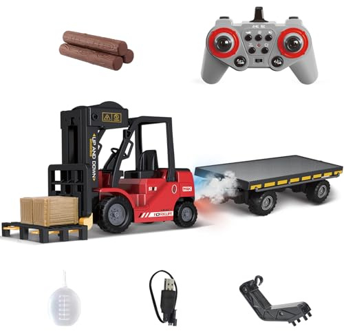Mostop RC Gabelstapler mit Trägerplatte Konstruktionsspielzeug,1/24 Ferngesteuerter Gabelstapler mit Boxen/Ton und Lichtspray,Zwei wiederaufladbare Batterien und Ladegerät,Geschenke für Jungen und Mäd