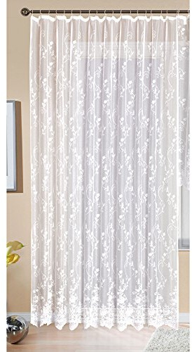 Gardine Store Jacquard Mainz HxB 245x450 cm Kräuselband Universalband Weiß Blumenmuster Transparent Vorhang Wohnzimmer, 13144