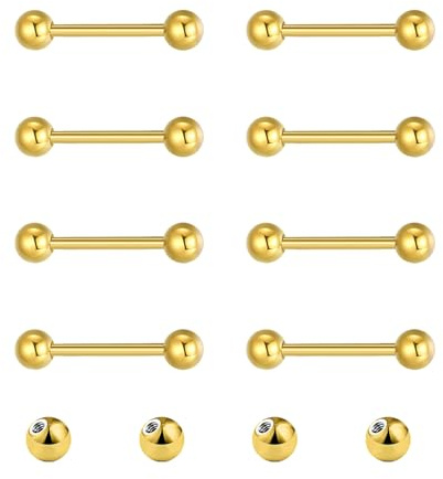 Gojewen 12er Zungenpiercing Brustwarzenpiercing Chirurgenstahl Gold Piercing Zunge Brustwarze Barbell 8mm