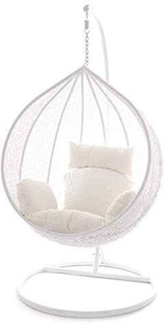 Swing Chair Hängesessel Hängestuhl Polyrattan Schwebesitz Loungesessel (weiß)