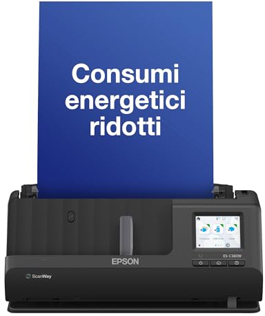 Epson Netzwerk Scanner ES-C380W, kompakter A4 Business Scanner mit geringem Stromverbrauch, Duplex-Einzugscanner mit vielseitiger Medienverarbeitung, schwarz