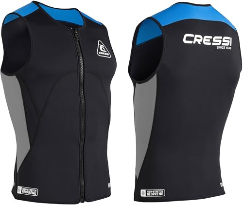 Cressi Guardian Man Neoprene Zipper Vest Black/Blue 2mm, 2XL/6 - Weste aus Neopren 2mm, zum Schwimmen, Schnorcheln, Stand Up Paddling, Surfen, Kajakfahren und Wassersport, Schwarz/Blau, 2XL/6, Herren