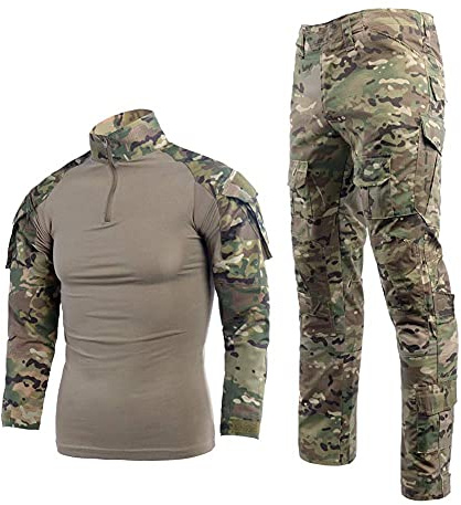 YUSHOW Airsoft Tarnanzug Herren Paintball Combat Shirt Taktische Hose | Langärmlige mit 1/4 Reißverschluss Militär Anzug Outdoor Camouflage Jagdbekleidung BDU