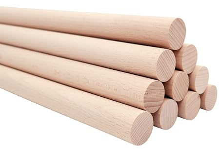 JOWE 10 Stk Rundstab aus Buche 10mm, Länge 100 cm - Glatte Holzstäbe - Made in Austria