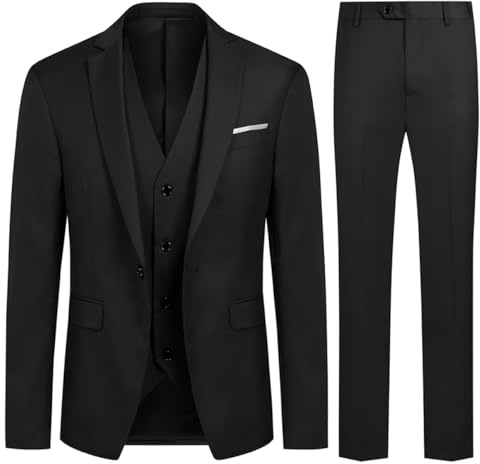 Allthemen Herren Anzug 3 Teilig Slim Fit Anzüge Business Hochzeit Modern | Sakko Hose Weste, Formelle Arbeit, 1 Knopf, Revers, Einfarbig, Einreihiger, Smoking, Komplett Set, Elegant
