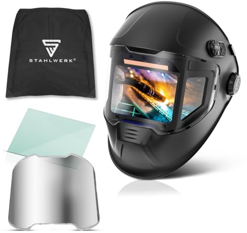 STAHLWERK Automatik-Schweißhelm 3-in-1 Split – Schweißerhelm mit True-Colour, autom. Abdunkelung DIN 4-14, optische Klasse 1/1/1/1, Jobspeicher, 180° Sichtfeld 116 x 81mm, Schweißschild/Schweißmaske