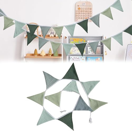 Wimpelkette, Wimpelgirlande, Girlande Wimpelkette, Musselin Baumwolle Stoff Wimpel Girlande, Leinenimitat Wimpel, Kinderzimmer Deko, Girlande Dekorationen, Girlande Kinderzimmer Deko zum Aufhängen