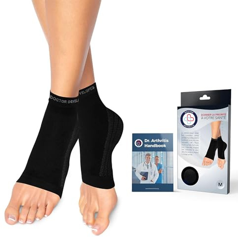 Dr. Arthritis Von Ärzten Entworfen Sprunggelenkbandage, Fußbandage Sprunggelenk, Knöchelbandage für Sprunggelenk und Mittelfuß, Stützende Bandage für Fußgelenk und Achillessehne, 1 Paar, Schwarz
