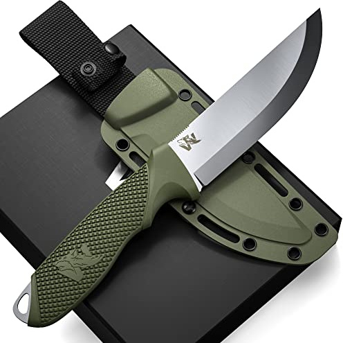 ODENWOLF W-SCANDI Angelmesser mit feststehende Klinge - Inkl. Scheide - Ideales Outdoor-Messer aus einem Stück D2 Stahl gefertigt - Premium Survival Messer - Perfektes Bushcraft Messer Outdoor