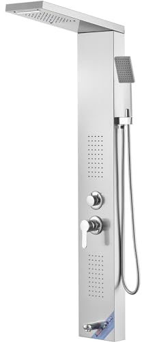 VEVOR Duschpaneelsystem, 5 Duschmodi, LED-Duschpaneelturm, Regenfall, Wasserfall, 2 Körpermassagedüsen, Wannenauslauf, Handbrause mit 59-Zoll-Schlauch, wandmontiertes Duschset aus Edelstahl