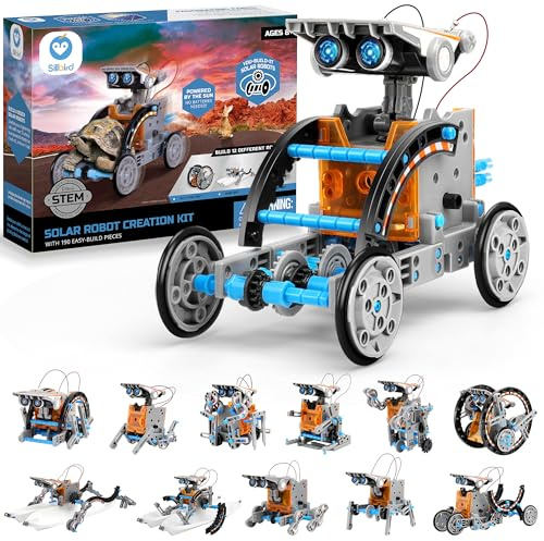 Sillbird Solar Roboter Kinder Spielzeug, 12-in-1 STEM Konstruktion Bauset, 190 Stücke Lernspielzeug Geschenk für Jungen Mädchen ab 8 9 10+ Jahren, Angetrieben durch Solarenergie