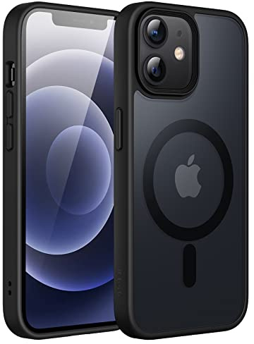 JETech Matte Magnetische Hülle für iPhone 12/12 Pro, Schwarz | Kompatibel mit MagSafe, Matte Transluzent Rückseite, Dünn Stoßschutz