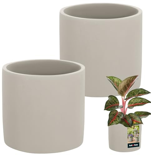 KOTARBAU® Blumentopf Keramik groß Zylinder Ethno ⌀ 16 cm Höhe 15 cm 2 St. Blumenübertopf Keramik Blumentopf Betonoptik kleine Übertöpfe Keramiktopf Pflanzen