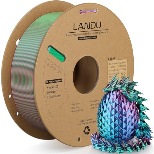 LANDU Silk PLA Filament Tricolor 1,75mm 1kg 3D Drucker Filament 3 Color PLA Filament Silk Hochglänzende Oberfläche Maßgenauigkeit +/-0.02mm,Rot Blau Grün