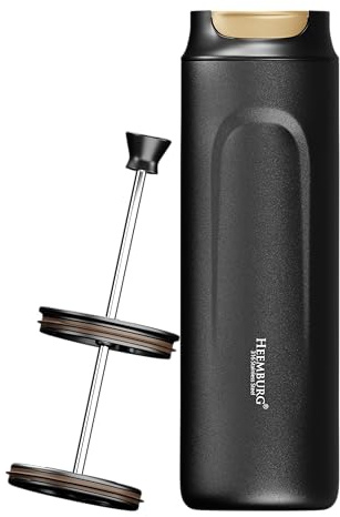 HEEMBURG French Press To Go 430 ml Edelstahl doppelwandig isoliert | auslaufsichere Reise Kaffeepresse | Thermo French Press bruchsicher | Mini Kaffeepresse Reise To Go ohne Strom für 1–2 Tassen