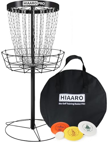 PDGA-zugelassener HIAARO PRO Disc Golf Korb, tragbares Disc Golf Ziel mit strapazierfähigen 24 Ketten, professionelles Korbset mit Transporttasche, mit 3 Scheiben
