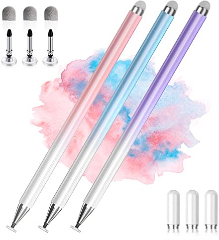 Tablet Stift Stylus Pen 2-in-1 Touchscreen Stift, Eingabestift für iPad, iPhone, Android Tablets & Smartphones, Kompatibel mit Surface, Chromebook, Huawei, Xiaomi – 3er-Pack Blau, Pink, Lila
