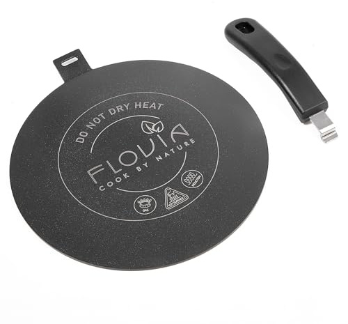 Induktion Adapterplatte Ø24cm mit abnehmbarem Griff, Hitzediffusor für nicht-induktives Kochgeschirr, geeignet für Induktion, Gas- & Elektroherde. Schwarz ohne Verfärbung