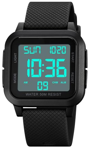 Forrader Mens Sport Digital Watches, Waterproof Outdoor Sport Watch with LED Backlight/Alarm/Countdown Timer/Dual Time/Stopwatch/12/24H Wrist Watches for Men Women Teenager