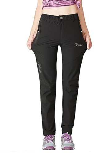 donhobo Damen Outdoorhose Winddicht Wasserdicht Wanderhose Sommer Schnell Trockend Camping Funktionshose Trekkinghose (Schwarz,L)