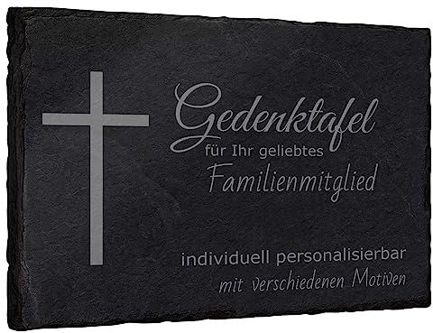 mtb more energy Gedenktafel Grabstein aus Schiefer mit Gravur - wähle passende Motive und Schriftarten - Rechteckig (20 x 15 cm) - Grabplatte Gedenkbild Kondolenzfeier