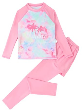 Badeanzug Mädchen Schwimmanzug Zweiteiliger Badeanzug für Kinder, Mädchen, langärmlig, Rashguard-Shirt + Badehose (9-10 Years)