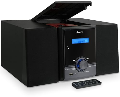 Denver DAB+ Stereoanlage mit Radio, CD, Bluetooth und Holzlautsprechern | DAB+ Stereoanlage: CD, Bluetooth, USB-MP3, AUX, Kopfhöreranschluss, Dual-Alarm, Holzlautsprecher und Fernbedienung