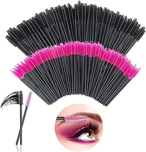 [200 Stück]Wimpernbürstchen, LauCentral Einweg Mascara bürstchen, Krystall Wimpernbürsten für Schminken Rosa/Schwarz, Mascara Eyelash Brushes, Für Beauty-Salon und Hausgebrauch SCHWARZ&ROSE