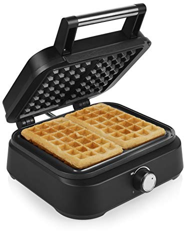 Princess Belgische Waffel Eisen Deluxe – 1500 Watt, 10-stufiges Thermostt, Antihaftbeschichtet, 26 x22 cm, für 2 Waffeln, Matt Schwarz, 132398
