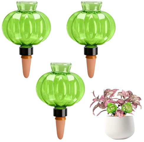 Rodison 3er Set Bewässerungskugel 500ml Kürbis Design, Automatische Pflanzenbewässerung mit Ton-Kegel, Wasserspender Pflanzen für Zimmerpflanzen, Balkon & Garten