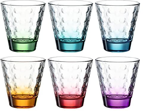 Leonardo Optic Trink-Gläser 6er Set, spülmaschinenfeste Wasser-Gläser, bunte Trink-Becher aus Glas, farbiges Getränke-Set, 215 ml, 025922